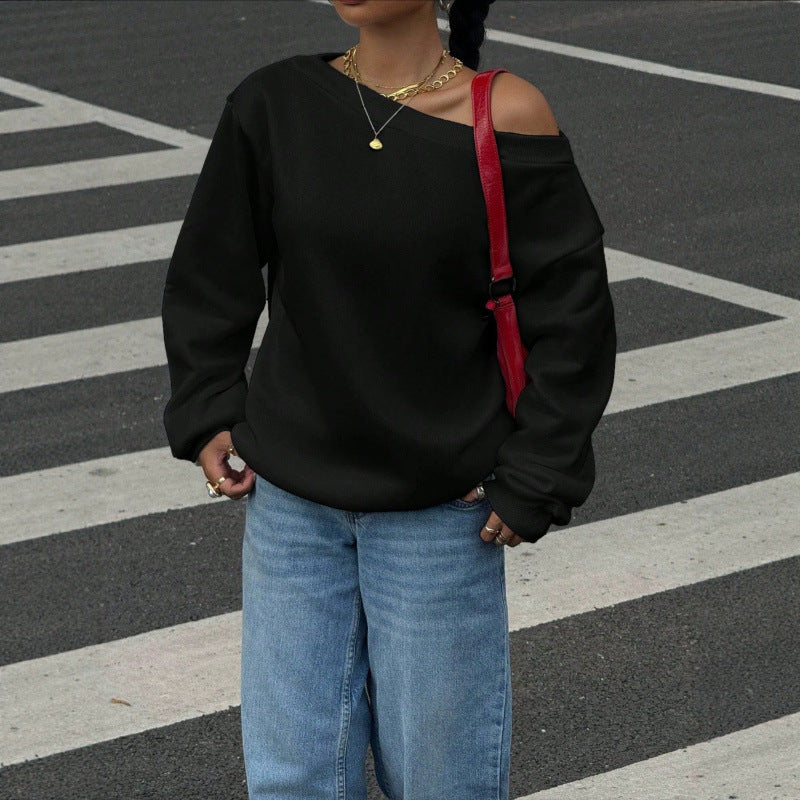 Damen Oversize Off-Shoulder Sweatshirt mit weitem Schnitt und schrägem Ausschnitt Echoarchiv