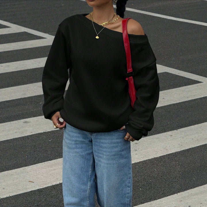 Damen Oversize Off-Shoulder Sweatshirt mit weitem Schnitt und schrägem Ausschnitt Echoarchiv