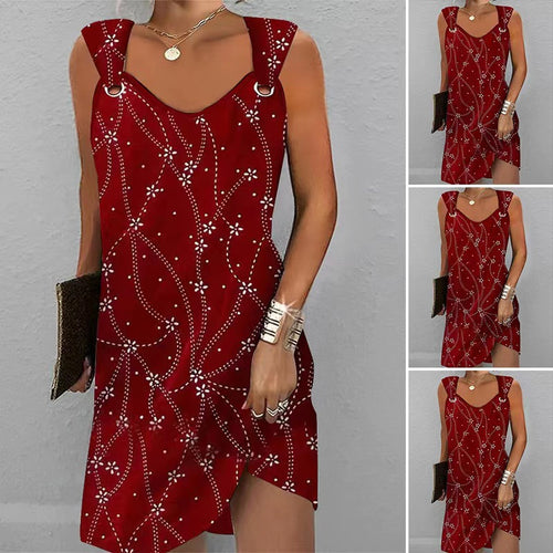 Damen nan ärmelloses Träger-Minikleid mit Zierösen, floralem Punktmuster und asymmetrischem Saum Echo Archiv