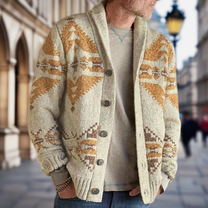 Herren Strickjacke mit geometrischem Muster und einem weichen, wärmenden Futter Echoarchiv
