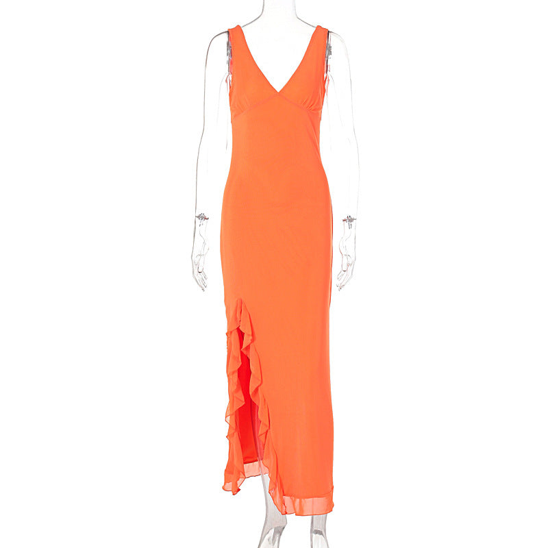 Damen Maxikleid mit tiefem Schlitz und eleganten Rüschendetails Echo Archiv