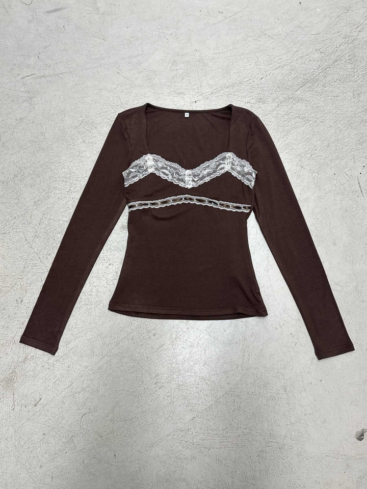 Damen Figurbetontes Langarmshirt mit integriertem Spitzen‑Bustierdetail Echo Archiv