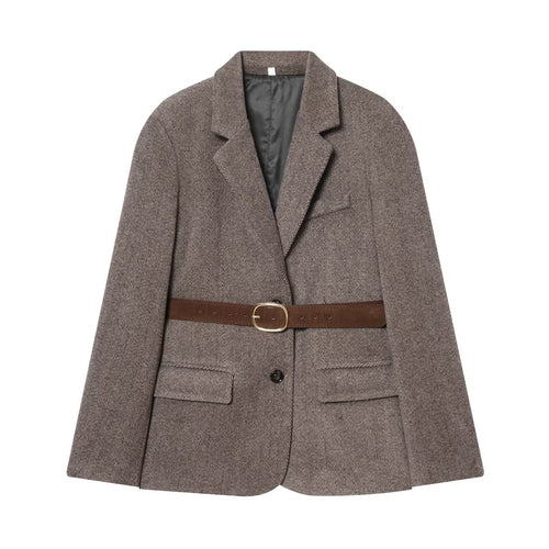 Damen Taillierter Herringbone-Blazer‑Mantel mit Bindegürtel Echoarchiv