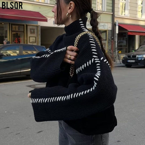 Damen Oversized Cropped Strickpullover mit Kontraststich und Raglanärmeln Echo Archiv