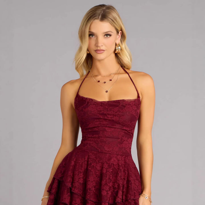 Damen verspieltes Spitzen-Minikleid mit Rüschendetails Echo Archiv