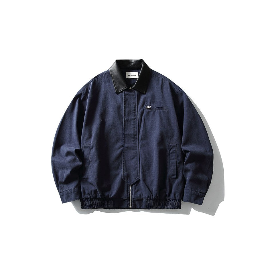 Herren Boxy-Canvas-Blouson mit kontrastierendem Kunstlederkragen und elastischem Saum Echoarchiv