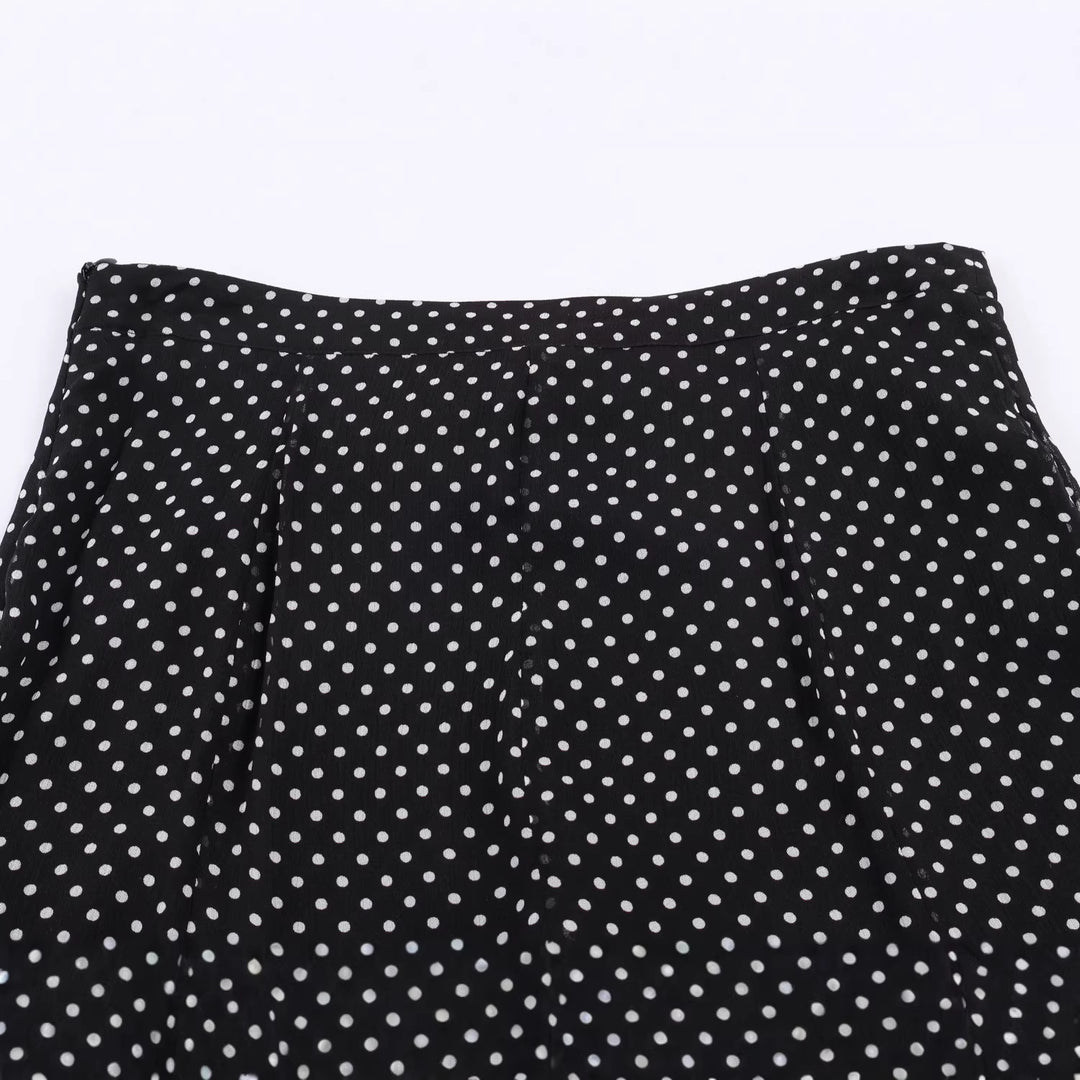 Damen nan ausgestellter Midirock mit hoher Taille, Volant-Fall und feinem Punkte-Muster aus Chiffon Echo Archiv