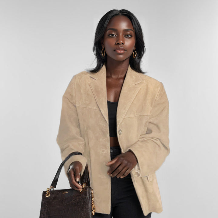Damen nan weit geschnittene Wildlederjacke mit Reverskragen und aufgesetzten Taschen Echo Archiv