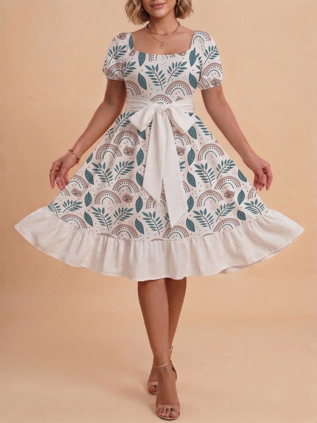 Damen Verspieltes Maxikleid mit Bärenmuster und taillierbarem Band Echo Archiv