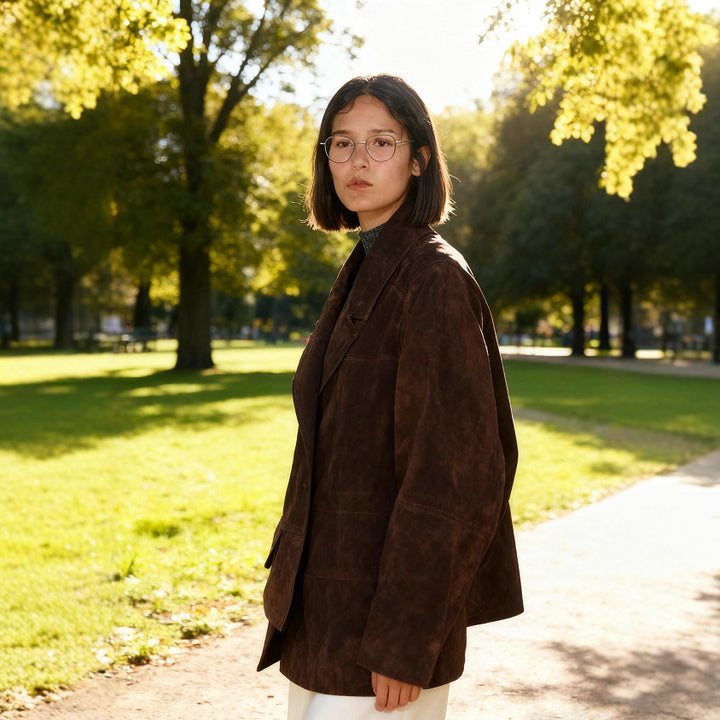 Damen Oversize Wildlederoptik-Blazerjacke mit Reverskragen und Pattentaschen Echo Archiv