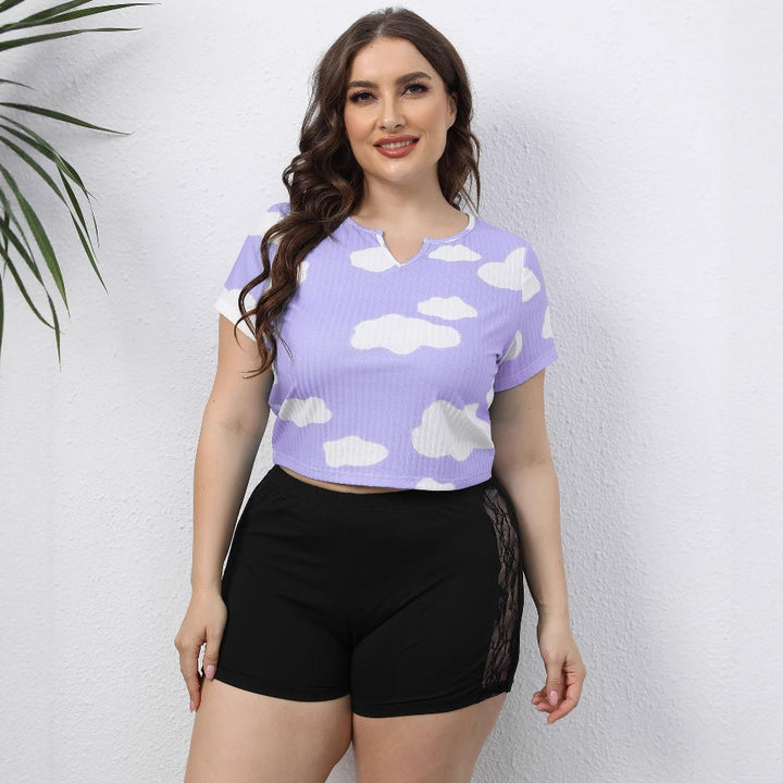 Damen cropped T-Shirt mit Wolkenmuster und elastischem Bund Echo Archiv