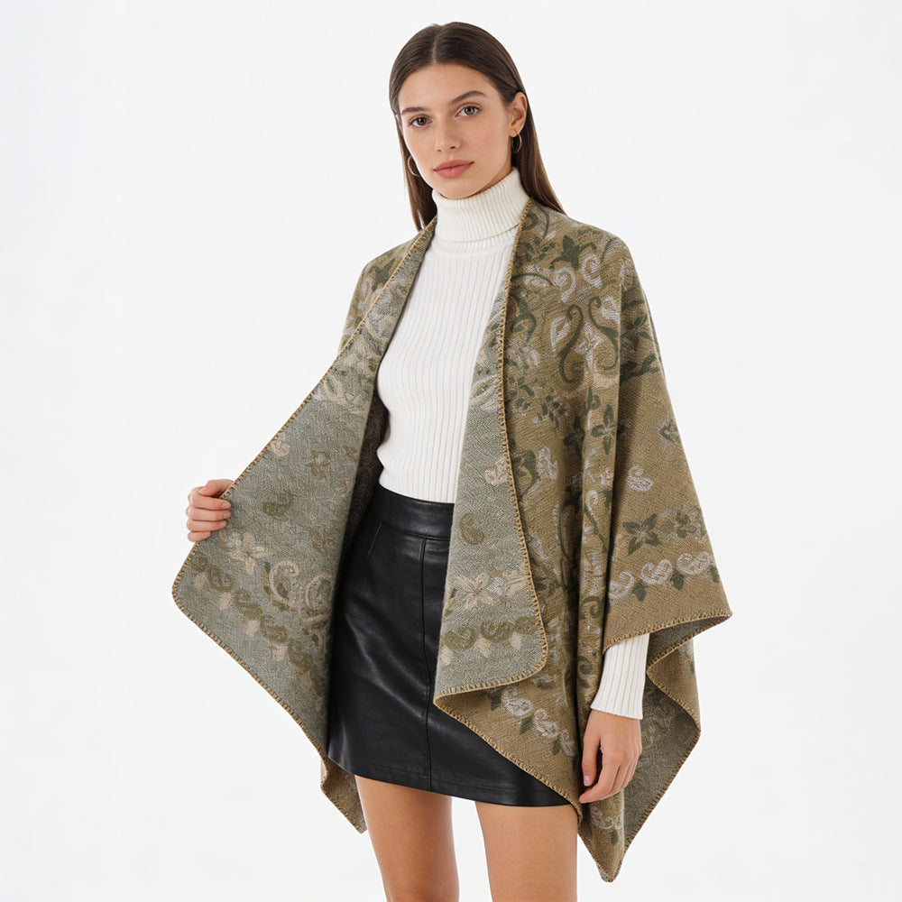 Damen Wendbarer Jacquard-Cape-Überwurf mit ornamentaler Struktur – Avérine