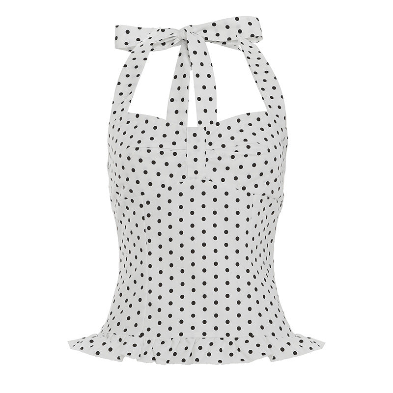 Damen Verspieltes Polka-Dots Oberteil mit schickem Rüschenabschluss Echo Archiv