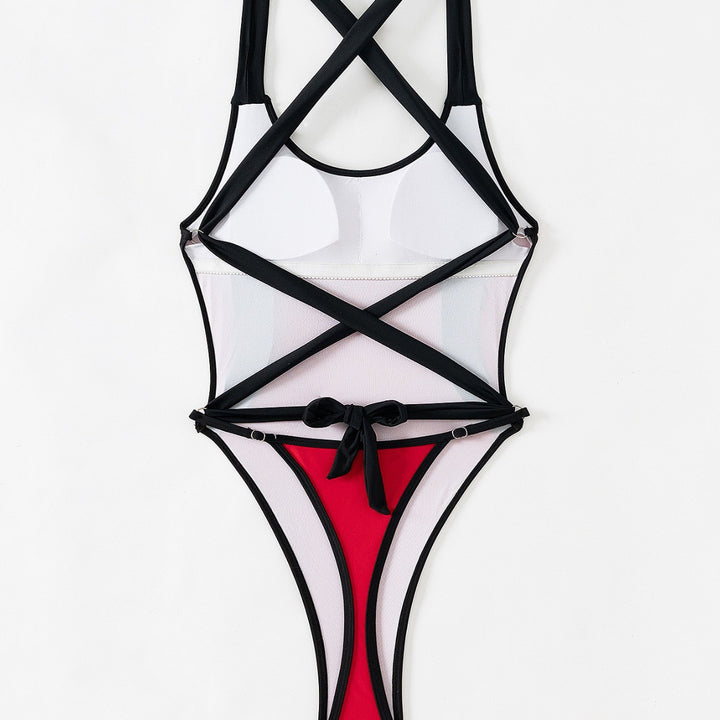 Damen Sportlicher Einteiler mit hohem Beinausschnitt und stylishem Kontrast Echo Archiv