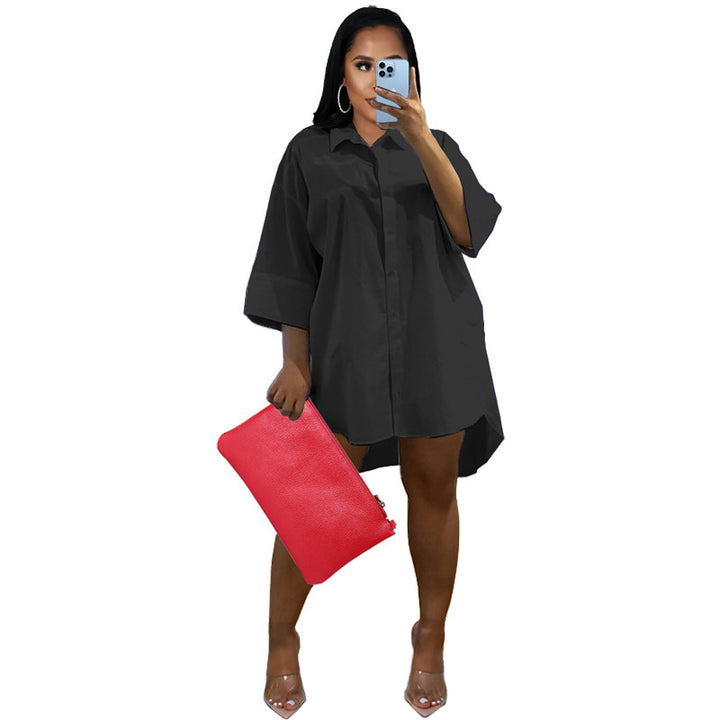 Damen Oversize Hemdblusenkleid mit asymmetrischem Saum und 3/4‑Ärmeln Echoarchiv