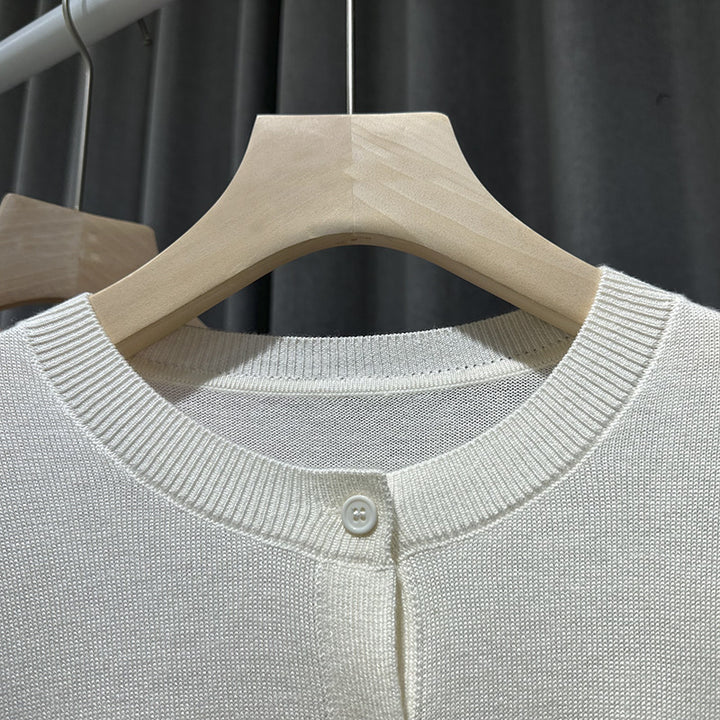Damen Feiner Rundhals-Feinstrick-Cardigan mit schmaler Silhouette & verlängerten Bündchen Echo Archiv