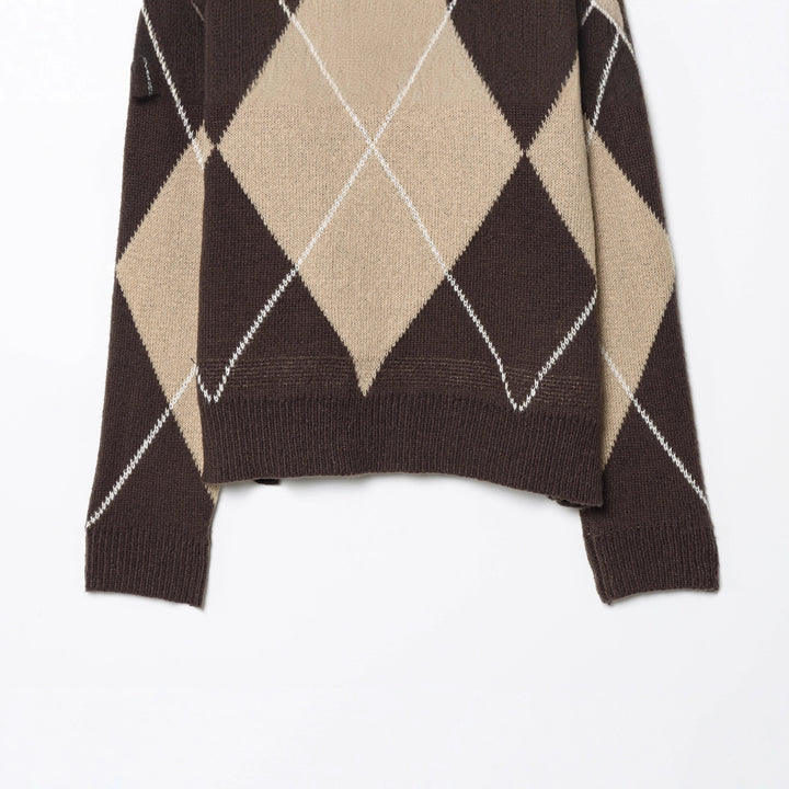 Damen nan Rollkragenpullover mit Argyle‑Struktur, überlanger Ripp‑Kragen und lässiger Silhouette Echo Archiv