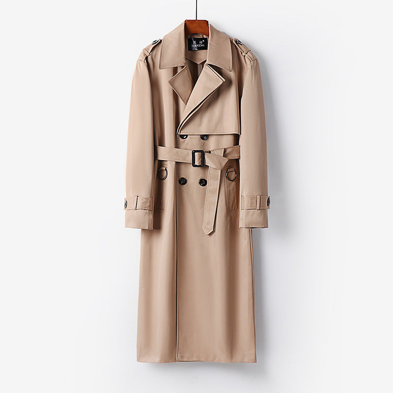Herren Eleganter knöchellanger Trenchcoat mit verdeckter Knopfleiste und Taillengürtel Echoarchiv