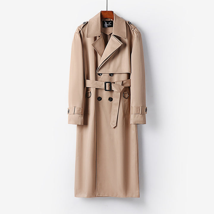 Herren Eleganter knöchellanger Trenchcoat mit verdeckter Knopfleiste und Taillengürtel Echoarchiv