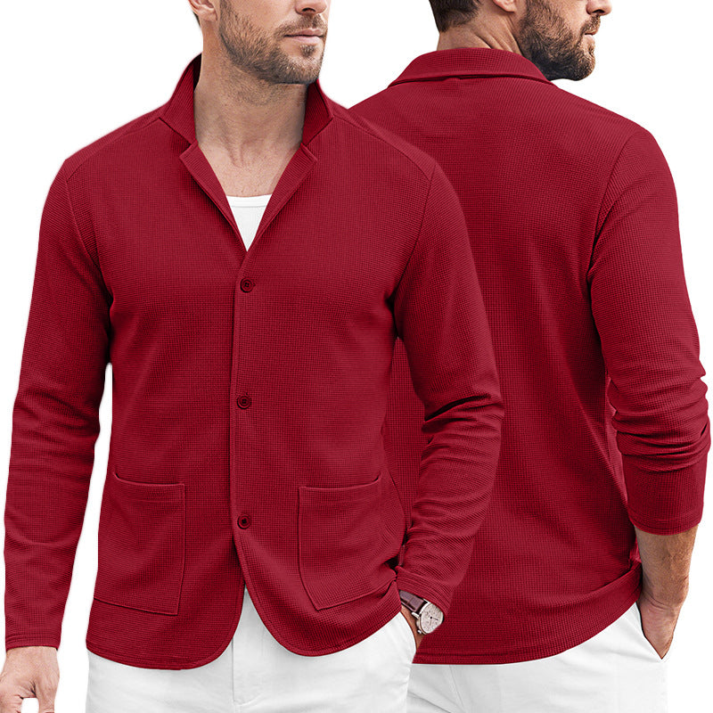 Herren Strickblazer-Cardigan mit Strukturstrick und aufgesetzten Taschen – Tianoro