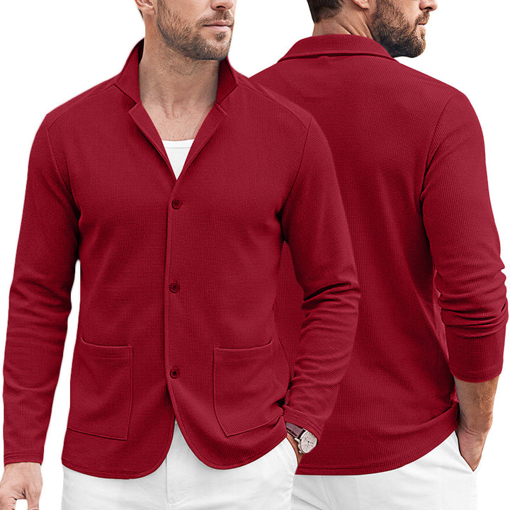Herren Strickblazer-Cardigan mit Strukturstrick und aufgesetzten Taschen – Tianoro