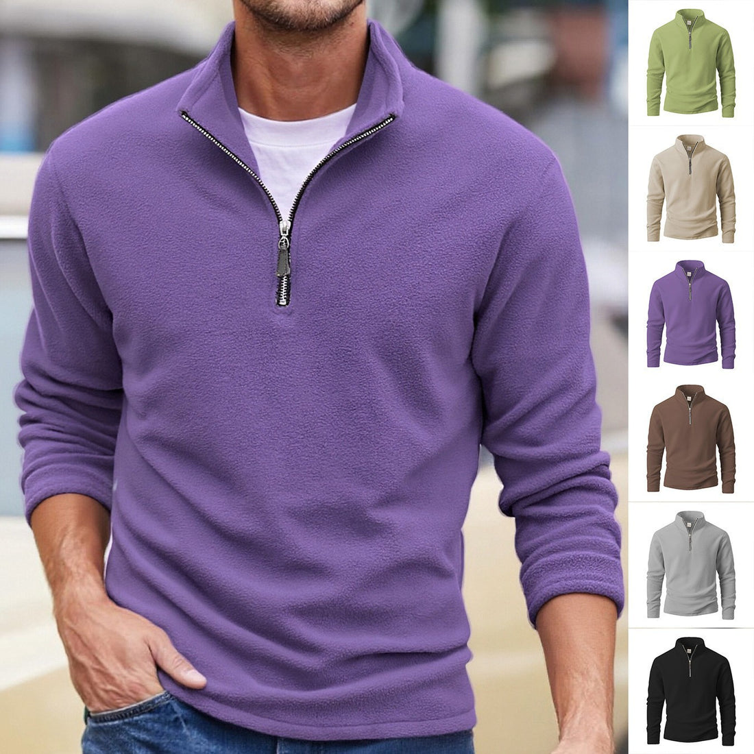 Herren Fleece Pullover mit Stehkragen – Cavarno