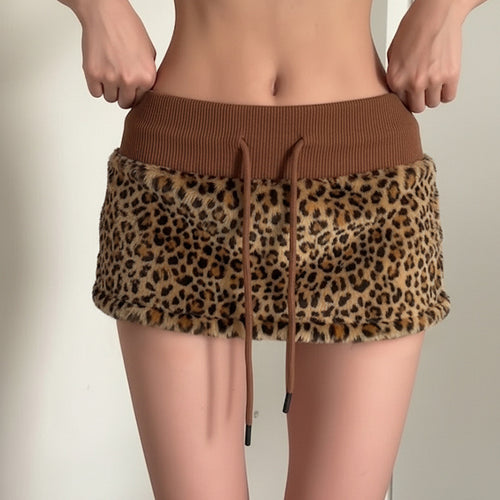 Damen trendiger Kuschelrock mit Leopardendruck und elastischem Bund Echo Archiv