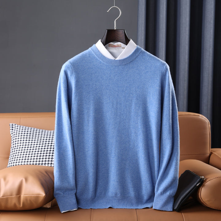 Herren Slim-Fit Rundhalspullover aus feinem Kaschmir-Mix mit dezenter Rippenkante Echoarchiv