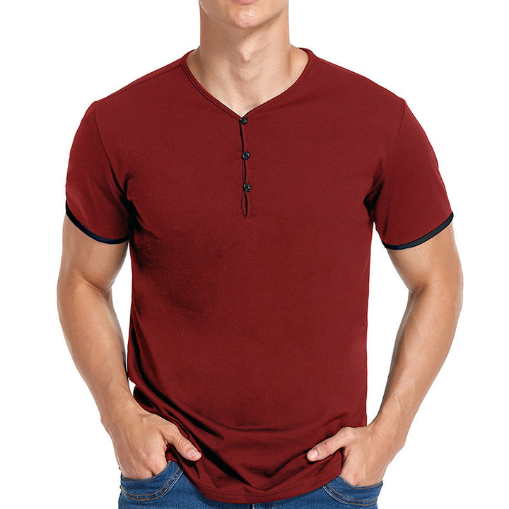 Herren Kurzarm Henley-T-Shirt mit modischem Stehkragen und detailreicher Knopfleiste Echoarchiv