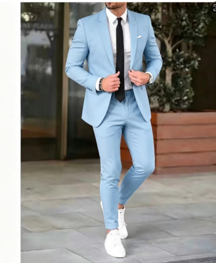 Herren nan tailliertes Anzugset aus leichtem Stretch-Twill mit Ein-Knopf-Sakko und Flat-Front-Hose Echo Archiv