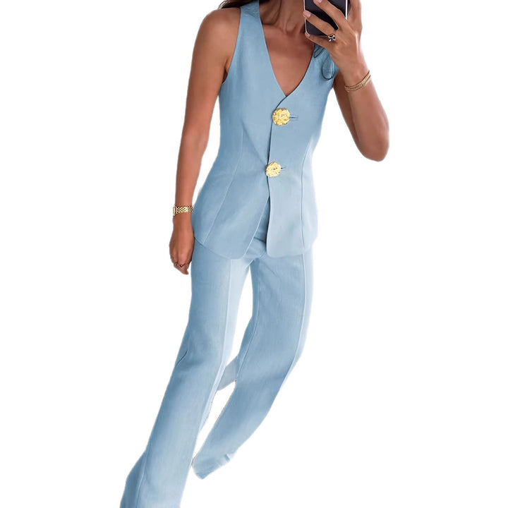 Damen elegantes Jumpsuit mit vordere Knopfleiste und weitem Bein Echo Archiv