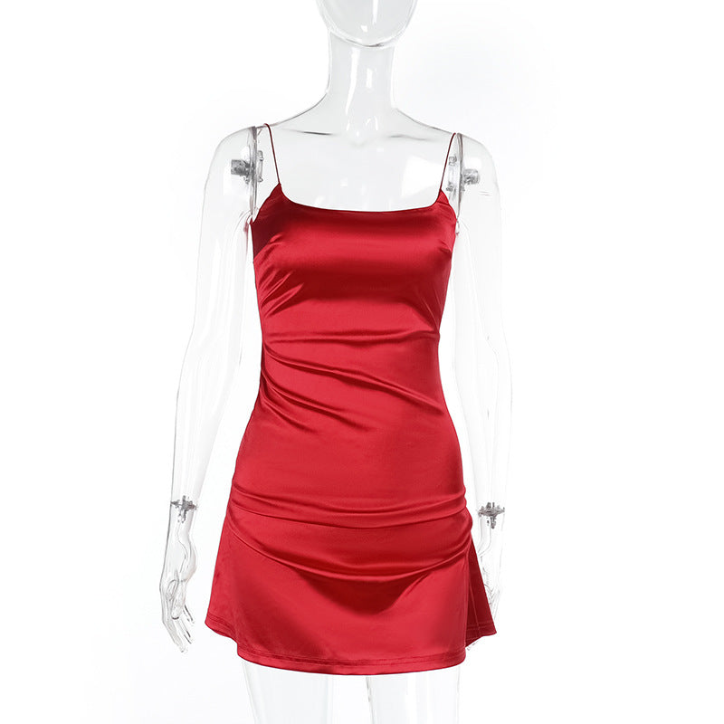 Damen elegantes Minikleid mit schulterfreien Spaghettiträgern und raffinierten Rüschendetails Echo Archiv