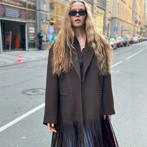 Damen nan oversized Mantelblazer mit Fransen-Saum und kastiger Silhouette Echo Archiv