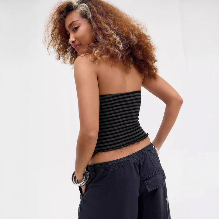 Damen gestreiftes Top mit Rüschendetails und modischem Bindeband Echo Archiv