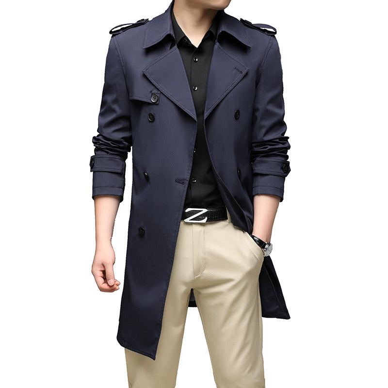 Herren Moderner Slim-Fit Trenchcoat mit Epauletten und doppelreihiger Knopfleiste – Marzano