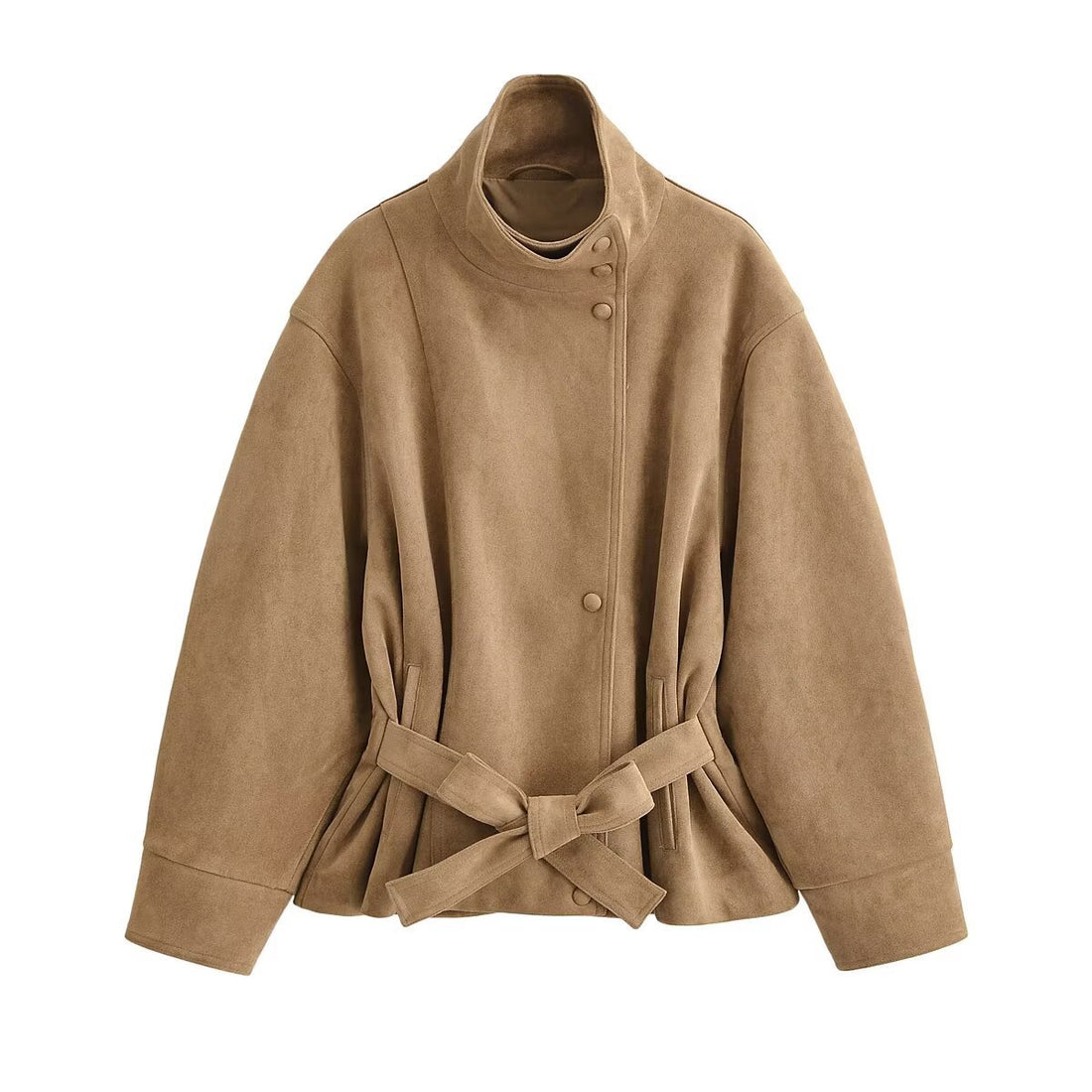 Damen Kurzjacke in Wildleder-Optik mit Stehkragen und Bindegürtel Echo Archiv