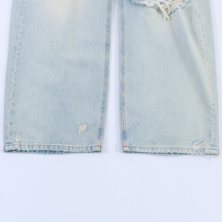Damen weite Destroyed-Jeans mit hoher Bundführung, ausgefransten Cut‑outs und weitem Bein – Dénora