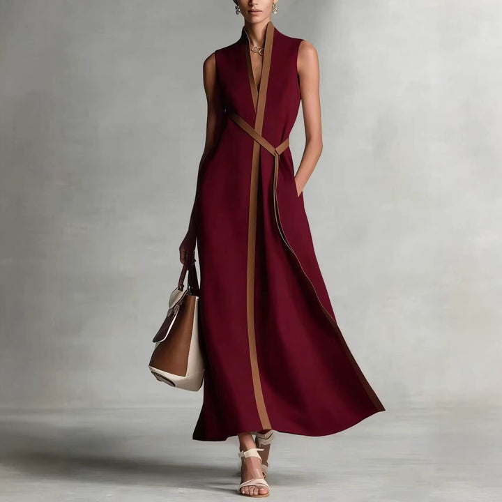 Damen elegantes Maxikleid mit Taillenschnitt und schmalem Gürtel Echo Archiv