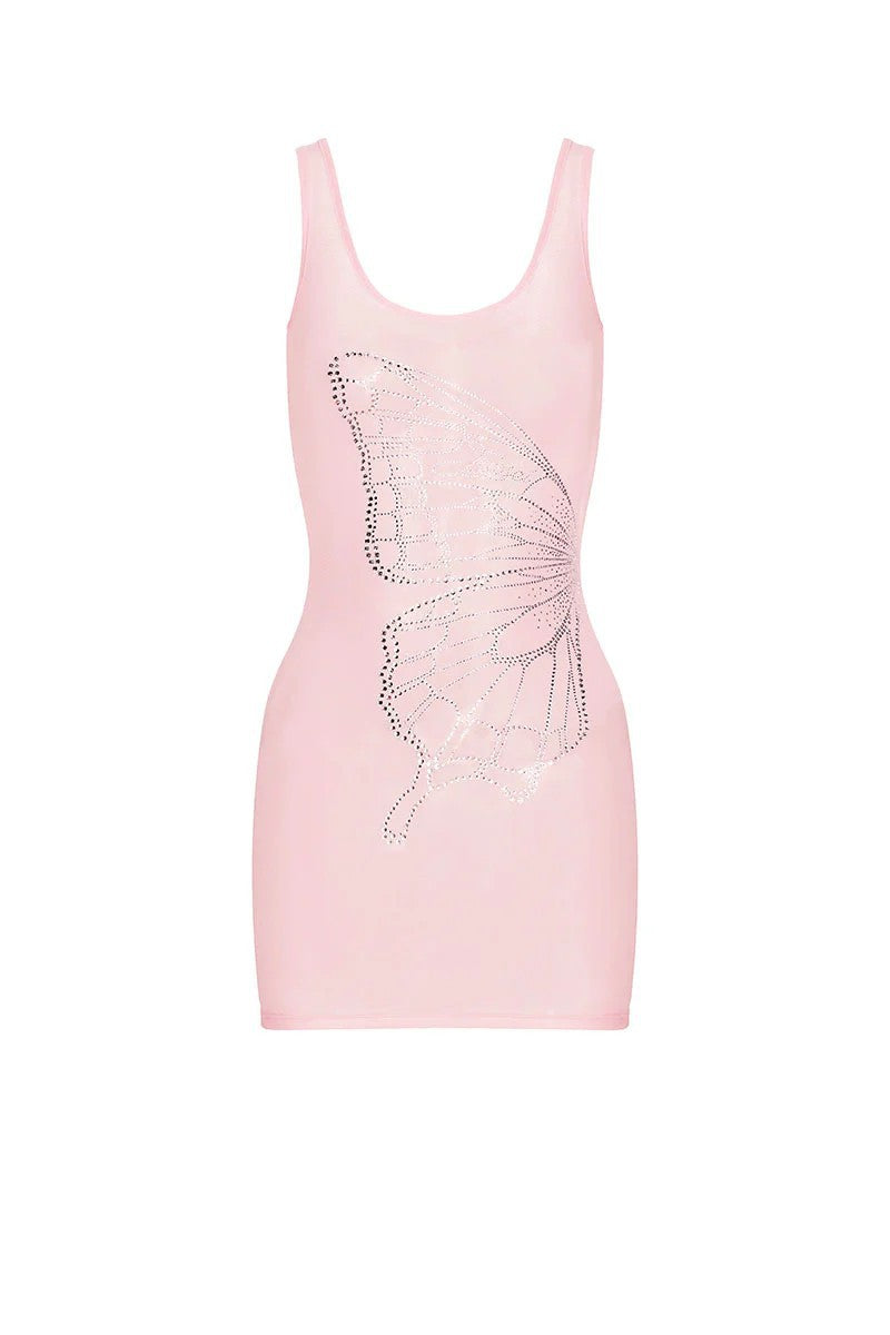 Damen Figurformendes Minikleid mit Schmetterlingsmotiv und Glitzersteinen Echo Archiv