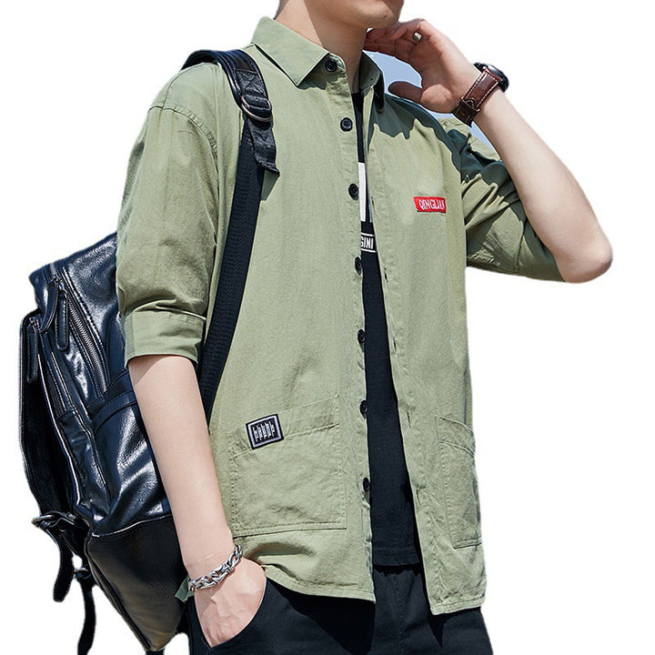 Herren Overshirt‑Hemdjacke im leichten Canvas‑Look mit aufgesetzten Fronttaschen und verkürzten Ärmeln Echoarchiv
