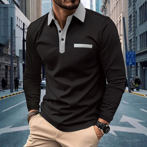 Herren Langarm Poloshirt mit kontrastierendem Kragen und funktioneller Brusttasche Echoarchiv