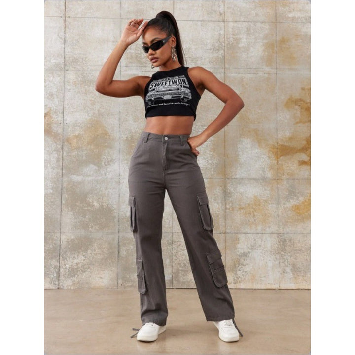 Damen Hochtaillierte Utility-Cargo-Hose mit geradem Bein, Mehrfach-Pattentaschen & verstellbarem Saum Echo Archiv
