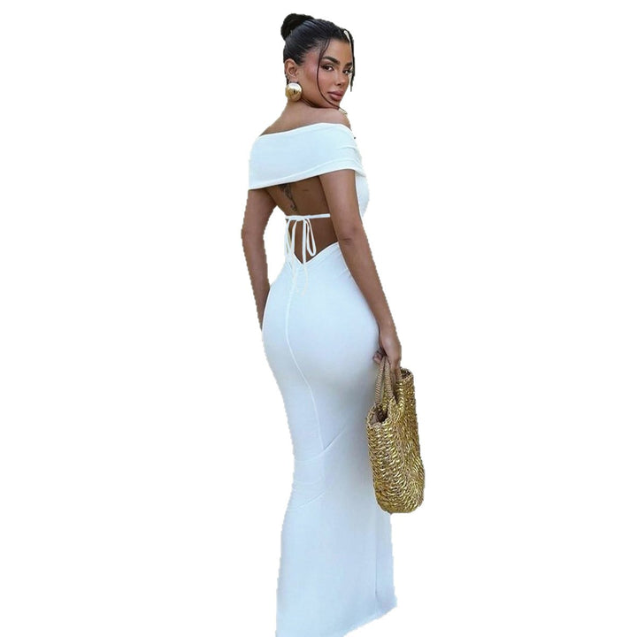 Damen Elegantes Maxikleid mit schulterfreiem Design und funkelndem Verschluss Echo Archiv
