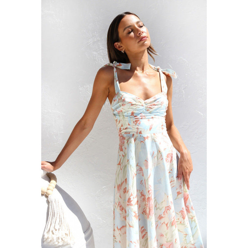 Damen Sommerliches Maxikleid mit verstellbaren Trägern und Raffungen Echo Archiv