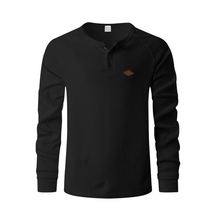 Herren langärmliges Henley-Shirt mit strukturierter Oberfläche Echoarchiv