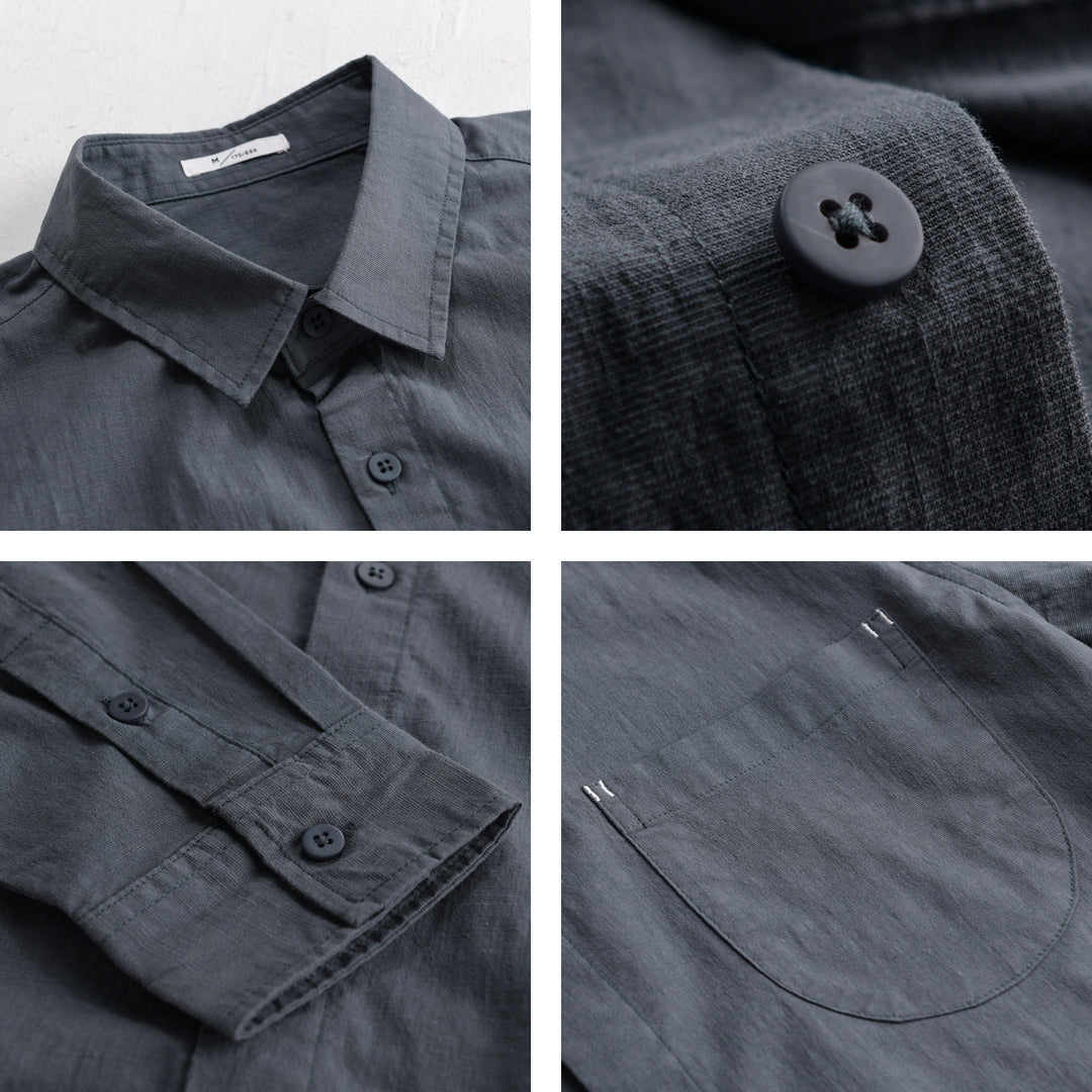 Herren Layering-Hemd im Overshirt-Stil aus Baumwoll‑Leinen mit Kentkragen und aufgesetzter Rundtasche Echoarchiv
