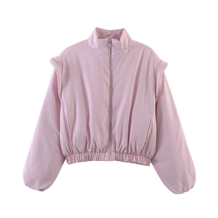 Damen Gefütterte Cropped-Stehkragenjacke mit elastischem Saum und Ballonärmeln Echo Archiv