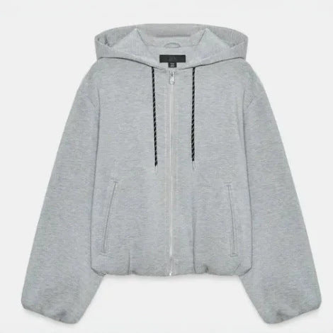 Damen Cropped Kapuzen‑Sweatjacke im Bomberstil mit Ballonärmeln Echo Archiv