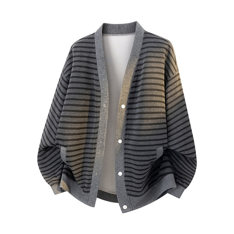 Damen Oversize-Streifencardigan mit Druckknopfleiste, Eingrifftaschen & Raglanärmeln Echoarchiv