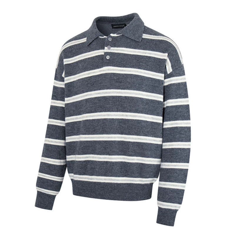 Herren Strick-Poloshirt mit Streifenmuster, Polokragen und Knopfleiste Echoarchiv